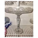 Crystal Cut Glass Pedestal Compotes (3) with Assorted Stemware - Beaded Rim & Starburst Pattern