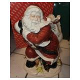 Ceramic Santa Claus Figurine with Gift Sack - Holly Accented Holiday Decor