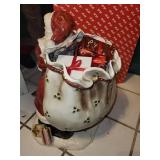 Ceramic Santa Claus Figurine with Gift Sack - Holly Accented Holiday Decor