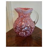 Fenton Cranberry Opalescent Water Vase with Ruffled Edge - Vintage