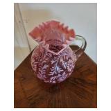 Fenton Cranberry Opalescent Water Vase with Ruffled Edge - Vintage