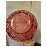 Fenton Cranberry Opalescent Water Vase with Ruffled Edge - Vintage