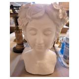 Classical Plaster Bust Planter with Floral Wreath - Open Top
