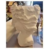 Classical Plaster Bust Planter with Floral Wreath - Open Top
