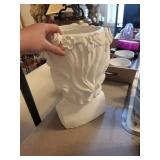 Classical Plaster Bust Planter with Floral Wreath - Open Top