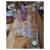 Assorted Glassware - Decanter, Purple Vase, Clear Jars & Square Containers