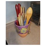 Whimsical Ceramic Head Utensil Holder with Assorted Wooden Spoons & Spatulas