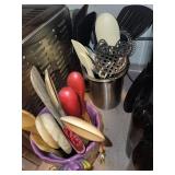 Whimsical Ceramic Head Utensil Holder with Assorted Wooden Spoons & Spatulas