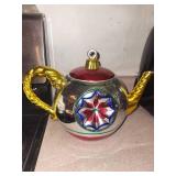 Department 56 Teapot Ornament - Red Lid and Gold Tone Handles