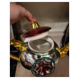Department 56 Teapot Ornament - Red Lid and Gold Tone Handles