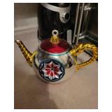 Department 56 Teapot Ornament - Red Lid and Gold Tone Handles