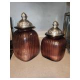 Decorative purple Glass Jars with Ornate Silver Floral Lids (Lot of 2)