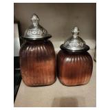Decorative purple Glass Jars with Ornate Silver Floral Lids (Lot of 2)