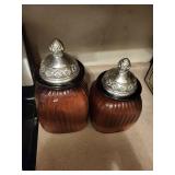 Decorative purple Glass Jars with Ornate Silver Floral Lids (Lot of 2)
