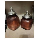 Decorative purple Glass Jars with Ornate Silver Floral Lids (Lot of 2)
