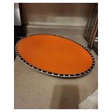 Decorative Round Platter with Black Dot Rim - Ceramic Cat Figurine (Lot of 2)