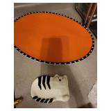 Decorative Round Platter with Black Dot Rim - Ceramic Cat Figurine (Lot of 2)
