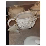Porcelain Teapot Featuring 3D Floral Blossoms - Teapot With Lid & Covered Sugar Bowl (3-Piece Set)