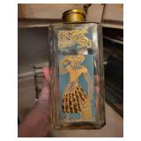 Art Deco Glass Decanter Set in Brass Frame with Blue Panels