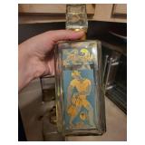 Art Deco Glass Decanter Set in Brass Frame with Blue Panels