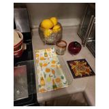 Crystal Footed Bowl with Lemons - Citrus Napkins & Mosaic Tile (Lot of 6)