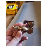 Antique Brass Gauge Set in Ornate Floral Case - pipe and razor kit
