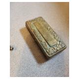 Antique Brass Gauge Set in Ornate Floral Case - pipe and razor kit
