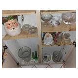 Vintage Santa Head Ceramic Pitcher - Wreath Crown & Assorted Glassware