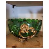 Assorted Glass & Ceramic Decor - Floral Vase, Teapot, Amber Bowl & Green Bowl (Lot of 4)