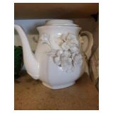 Assorted Glass & Ceramic Decor - Floral Vase, Teapot, Amber Bowl & Green Bowl (Lot of 4)