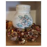 Assorted Glass & Ceramic Decor - Floral Vase, Teapot, Amber Bowl & Green Bowl (Lot of 4)