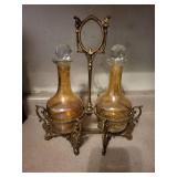 Vintage Brass with Amber Glass vases