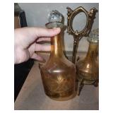 Vintage Brass with Amber Glass vases