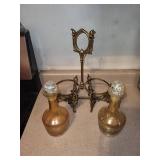 Vintage Brass with Amber Glass vases