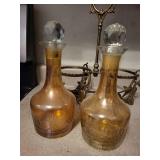 Vintage Brass with Amber Glass vases