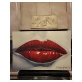 Large Lip Portrait on Canvas & Bas-Relief Cherub Panel