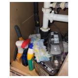 SOS Steel Wool Pads, Bona Wood Floor Cleaner & Purell Assorted Cleaning Supplies Under-Sink Cabinet