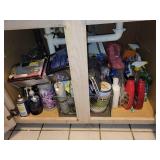 SOS Steel Wool Pads, Bona Wood Floor Cleaner & Purell Assorted Cleaning Supplies Under-Sink Cabinet
