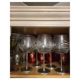 Six Clear Glass Goblets with Silver Claw Handles on Hammered Bases