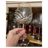Six Clear Glass Goblets with Silver Claw Handles on Hammered Bases