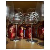 Six Clear Glass Goblets with Silver Claw Handles on Hammered Bases