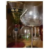 Six Clear Glass Goblets with Silver Claw Handles on Hammered Bases