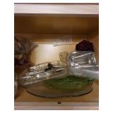 Assorted Glassware - Emerald Green Bowl & Etched Clear Goblets (Decorative Set)