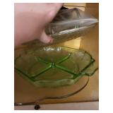 Assorted Glassware - Emerald Green Bowl & Etched Clear Goblets (Decorative Set)