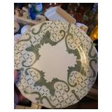Assorted Green Pattern Ceramic Dinnerware Set - Bowls, Plates, Mugs, Cake Stand & Tile