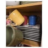 Assorted Green Pattern Ceramic Dinnerware Set - Bowls, Plates, Mugs, Cake Stand & Tile