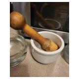 Assorted Kitchen Glassware - Mortar and Pestle, Glass Bowls & Pitcher
