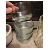 Assorted Kitchen Glassware - Mortar and Pestle, Glass Bowls & Pitcher