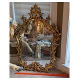 Gilded Rococo Wall Mirror with Ornate Carved Laurel Frame - Large Antique