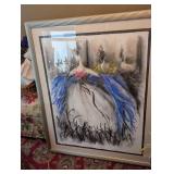 Abstract Expressionist Painting on Paper - Signed, Framed in Silver Frame